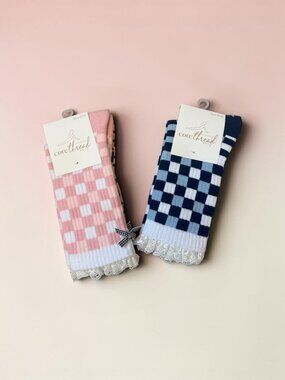2-Pack Pilates Grip Socks for Women – Pink Checkered & Blue Checkered